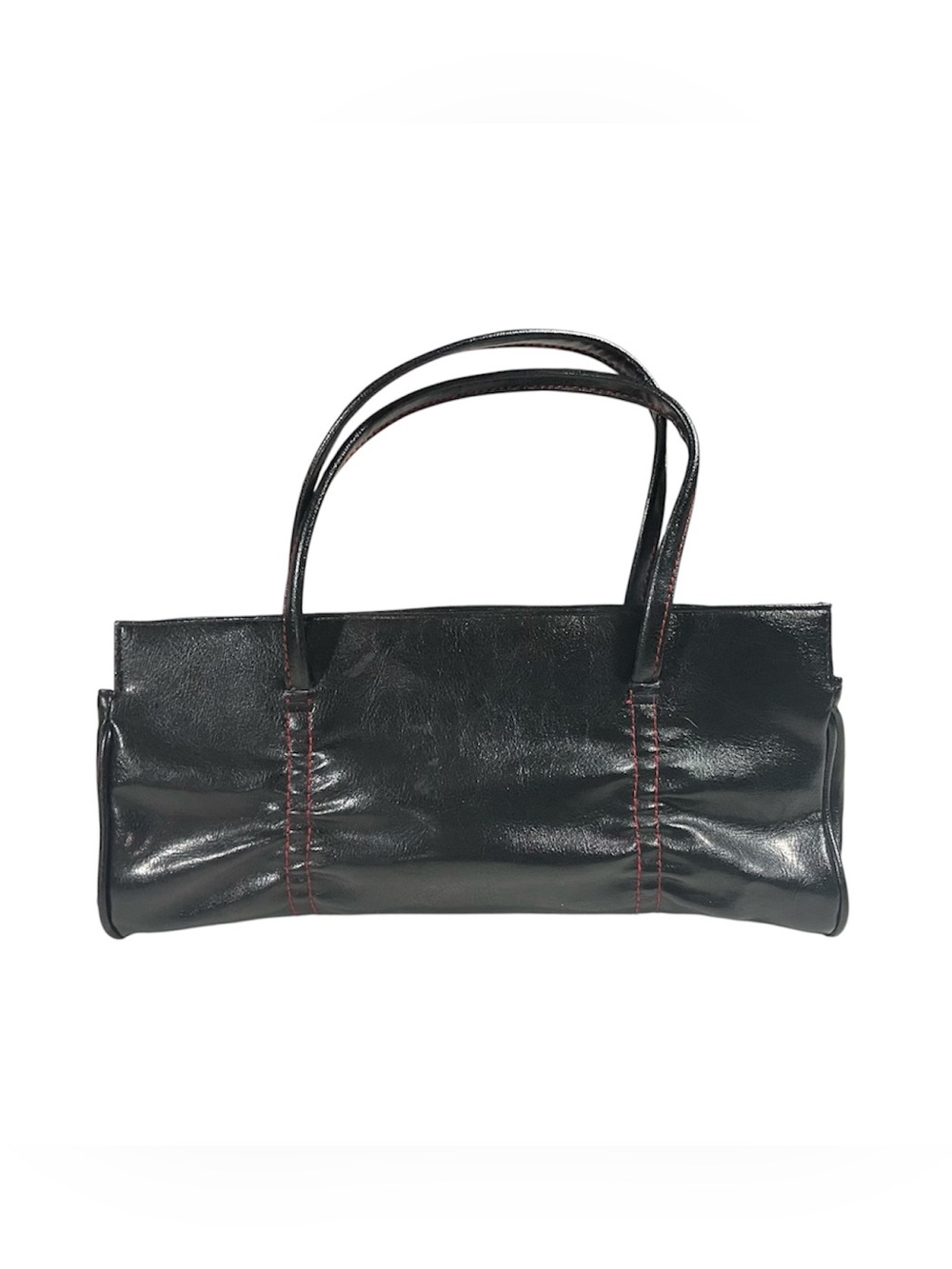 Y2K Victorias Secret Black Faux Leather Baguette Shoulder Bag Red Stitching